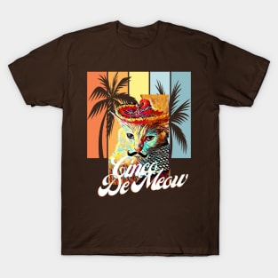 Cinco De Meow (cat in sombrero, mustache, palm trees) T-Shirt